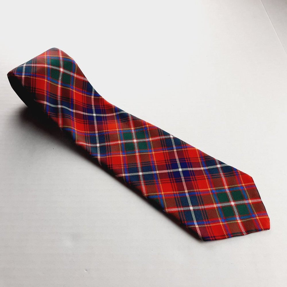 Prince Consort Mens Golden Clasp Wide Width Tie Red Multi Plaid Vintage